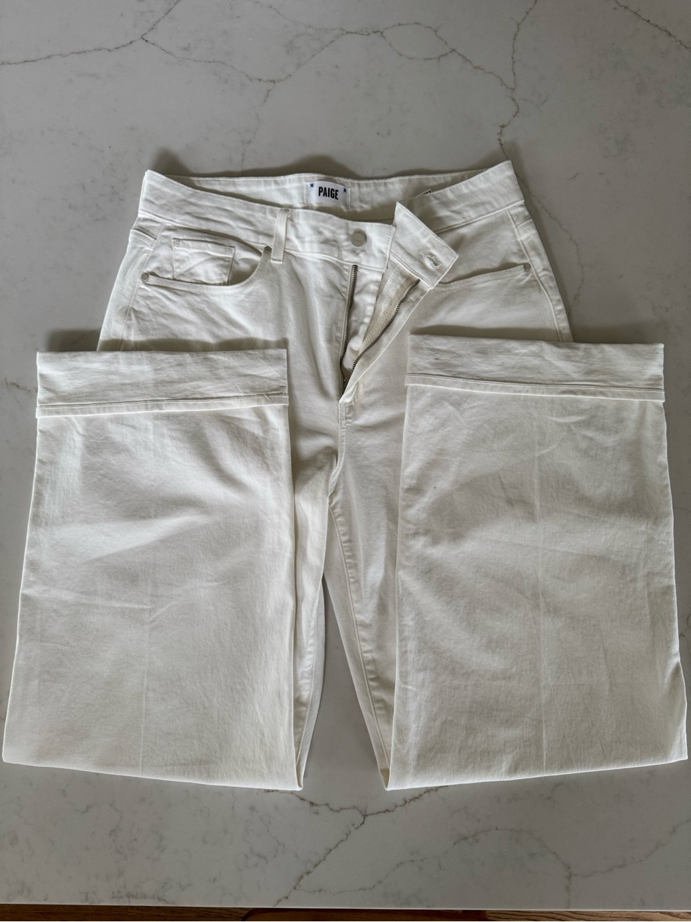 PAIGE Sasha Wide Leg Jeans White High Rise Stretch Denim Size 33